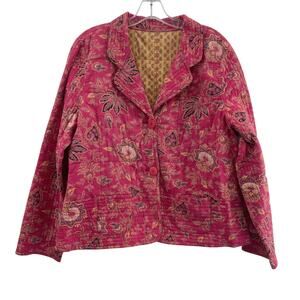 Provence d'Amour Pink Paisley Print Women's Button Quilted Blazer XL - Preowned